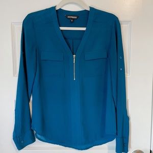 Express teal zip up blouse - XS